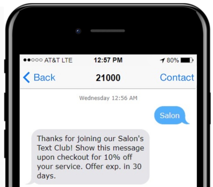 Salon auto-response text message example